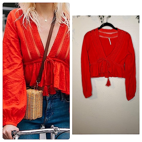 Free People Tops - Free People Oberoi crop Top Red Large